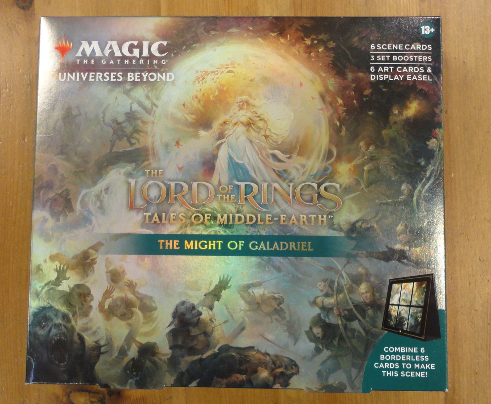 Magic The Gathering The Lord of The Rings: Tales of Middle-Earth Scene Box  - The Might of Galadriel (6 Scene Cards, 6 Art Cards, 3 Set Boosters +